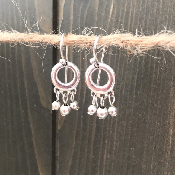 925 Sterling Silver Circle Earrings with Dangles - Picture 2 of 3